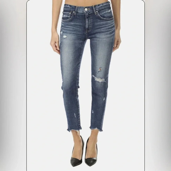 Moussy Vintage Skinny Denim Jeans Howa Cropped Destroyed Raw Hem Mid Rise - Picture 14 of 14